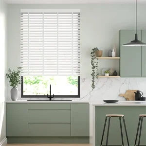 Atlanta Bright White & Igloo Faux Wood Blind